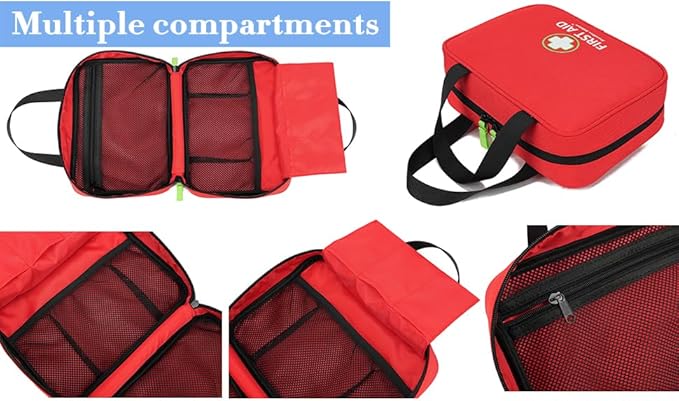 Handy First Aid Bag Empty (Bag Only), First Aid Kit Portable For Home, Office, Vehicle, Emergency Kit For Your Next Adventure, First Aid Supplies Organizer Bag For Camping, Travel, Sports, Red Pouch