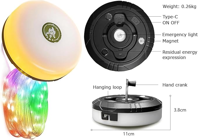 Camping String Lights | Rechargeable 4 in 1 Quick Storage 32.8FT Tent Lights with 8 Modes | Hanging Waterproof LED Lamp for Outdoor Patio Garden Party | Christmas Holiday Decor - Camping Gear