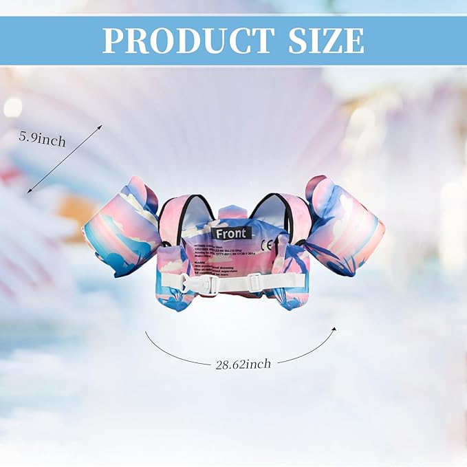 Coast Guard Approved UL Kids Swim Vest for Children Learn Swimming Training Toddler Floaties with Adjustable Non-Slip Buckle Shoulder Harness Arm Wings for 22-66 lbs Boys/Girls Beach