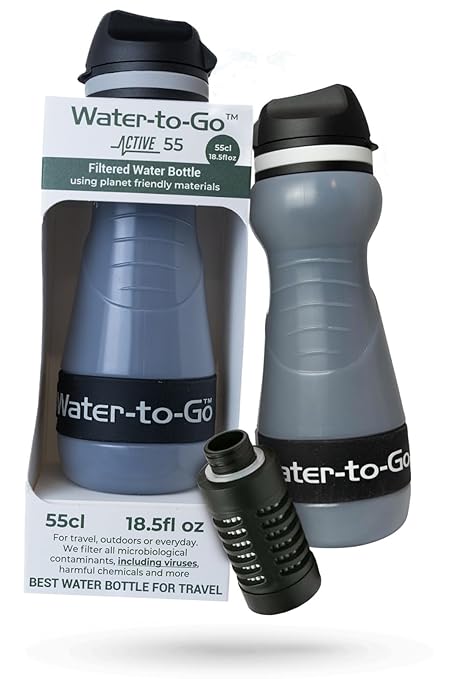 Water Filter Bottle for Hiking - 18.5oz/55cl Compact Outdoor Water Purifier for Backpacking - Eco-Friendly Bioplastic, Leakproof, Small Size