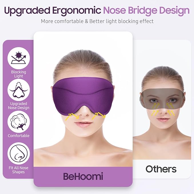 Sleep Mask, Premium Eye Mask for Sleeping, 3D Ergonomic Designed Sleeping Mask, Upgraded Light Blocking & Blindfold Sleep Masks for Women, Men (Purple)