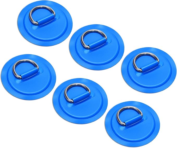 TOBWOLF 6 Pack Stainless Steel D-Ring Patch for Inflatable Boat Kayak Dinghy SUP, D-Ring PVC Patch Stand-Up Paddleboard Canoe Rafting Accessories, NO Glue Included
