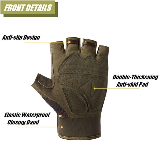 HYCOPROT Fingerless Tactical Gloves, Knuckle Protective Breathable Lightweight Outdoor Military Gloves for Shooting, Hunting, Motorcycling, Climbing