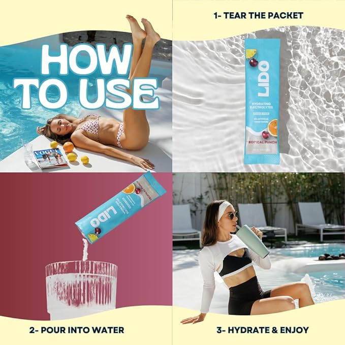 LIDO Tropical Punch Electrolyte Powder Packets — Clean, Zero-Sugar Hydration Drink Mix with Balanced Sodium for Fast Replenishment — Vegan, Paleo & Fasting Friendly — 28 Sticks