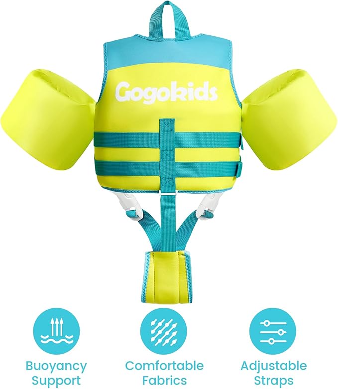 Gogokids Swim Vest for Kids Learn to Swim, Toddler Floaties Fit 20-50 lbs Girls & Boys, Buoyancy Jacket Swimming Aid with Duel Adjustable Safety Strap and Padded Crotch Straps