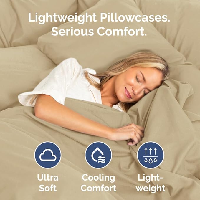 King Pillow Cases Set of 2 - Ultra Soft Hotel Quality Pillowcase Covers - Luxury Comfy Cozy Bedding for Women, Men, Kids & Teens - Machine Washable Pillow Protectors - 2 Pieces Set - King Size Beige