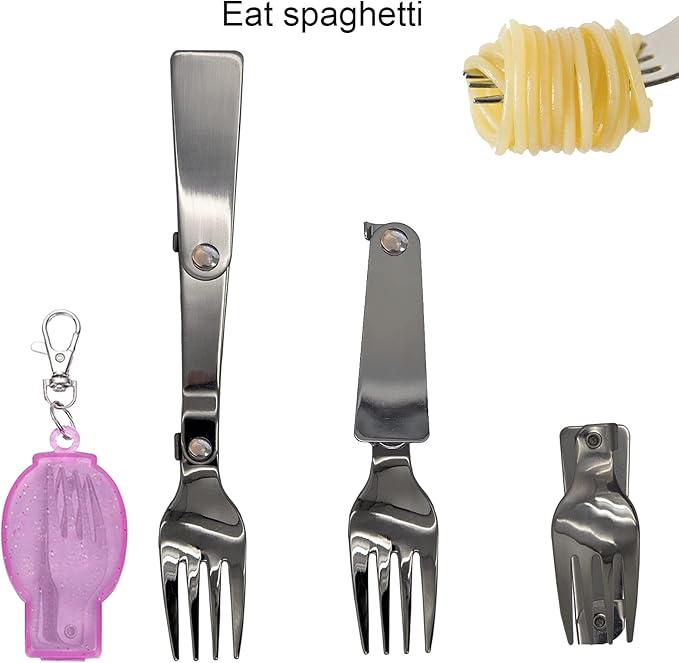 Acantha Foldable Fork and Spoon Set, Portable Folding Spoon and Fork Set with Two Plastic Storage Cases for Travel Camping Outdoors Picnic