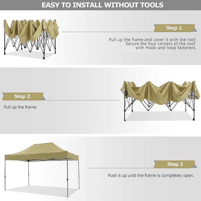 COBIZI 10x15 Pop Up Canopy with 4 Sidewall,Heavy Duty Canopy UPF 50+ All Season Wind Waterproof Commercial Outdoor Wedding Party Tents for Parties Gazebo with Carry Bag(10 x 15 ft Khaki)