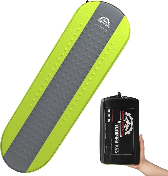 Gear Doctors Self Inflating Camping Sleeping Pad for Camping 4.3 R Insulated Camping mats-1.5 in Must Haves Inflatable Foam air Sleep mat Self Inflating air Mattress for Camping cot pad Tent Floors