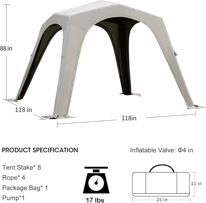 4-6 Person Inflatable Camping Tent Tarp Sun Shelter Blow Up Tent Easy Setup Waterproof Portable Air Canopy House Gazebos for Camping Backpacking Hiking Picnics Fishing