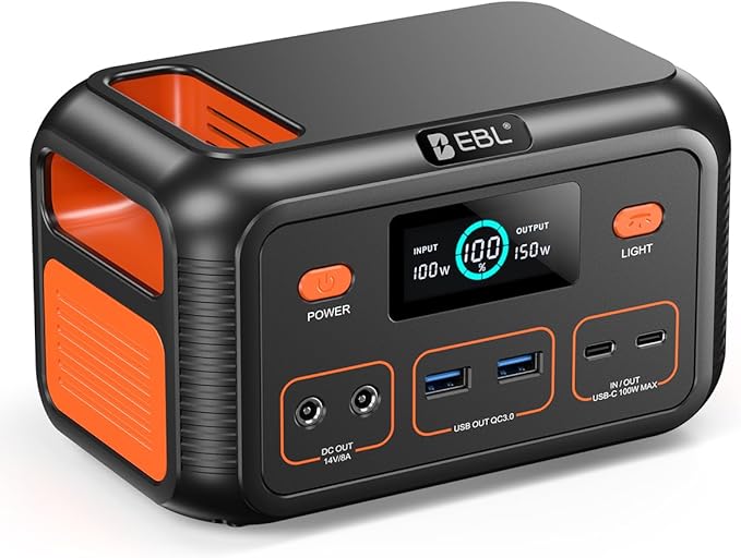 EBL 150W DC Power Bank Station, Portable Power Station 153Wh, 48000mAh Solar Generator, LiFePO4 Battery, 100W Bi-Directional PD, for Travel Camping Emergencies, Compatible with MacBook/iPad/iphone