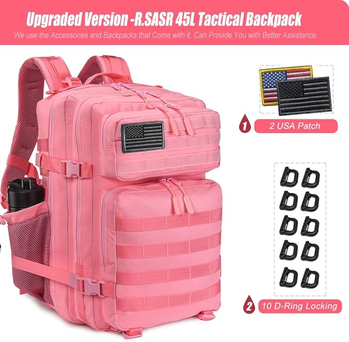 Military Tactical Backpack 45L Large Tactical Backpack for Men, Hiking Rucksack With Bottle Holder