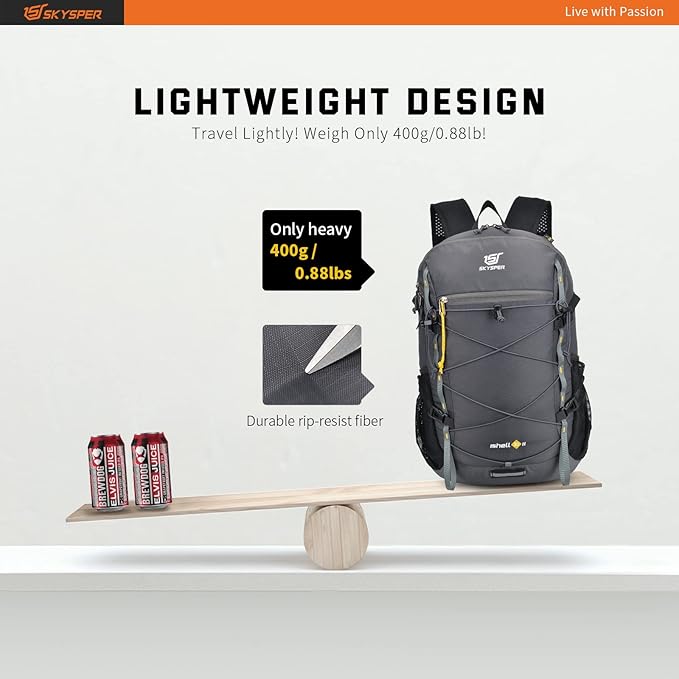 SKYSPER Packable Hiking Backpack 30L Lightweight Daypack Travel Backpacks for Women Men（Darkgrey）