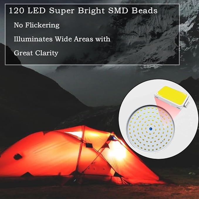 Solar Camping Lamp 120 LED Tent Lights 4500mah Remote Control 5 Mode USB Battery Rechargeable Portable Lantern Hanging Waterproof for Indoor Home Outdoor Emergency Hurricane 2 Pack