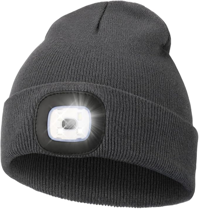 MELASA Unisex Hat with Light, USB Rechargeable Hands Free Headlamp LED Beanie, Winter Gifts for Men Dad Father Husband Him