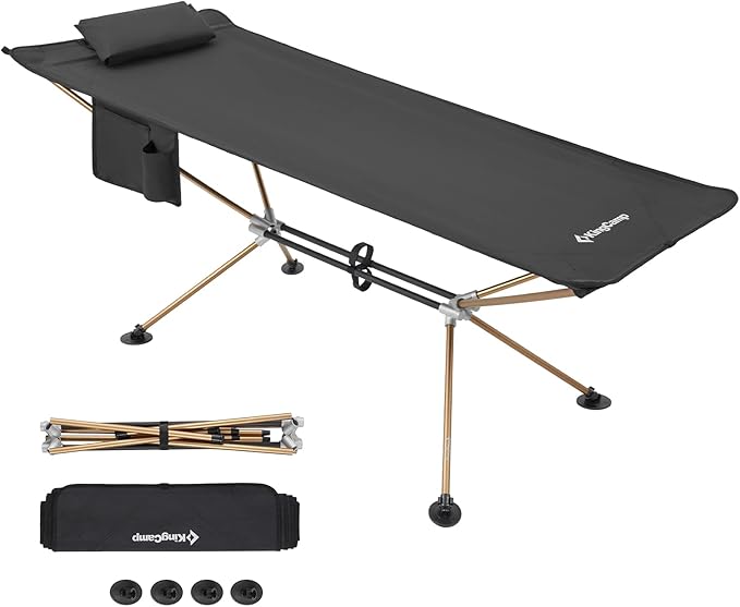 KingCamp Hammock with Stand, Portable Folding Large Oversized XL Heavy Duty Ultralight Lay Flat Sleeping Camping Cot with Carry Bag for Adult Outside Outdoor Backpacking Travel Patio Backyard, Black