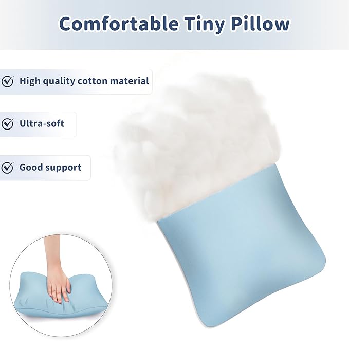 Pro Goleem Small Pillow 11’’x6’’x2.5’’ for Kids and Baby Sleeping with Name Tag Mini Tiny Pillow for Camping and Chair Car Air Nap Neck Lumbar Knee Rest Pillows, Blue