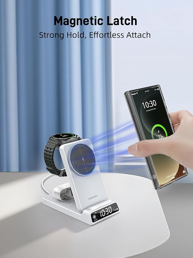 Magnetic Wireless Charger for Samsung, 3 in 1 MagSafe Charging Station for Samsung Galaxy Z Fold/Flip 7/S25 Ultra/S24 Ultra, Foldable Charger for Samsung Galaxy Watch Ultra/8/7/Galaxy Buds 3 (White)