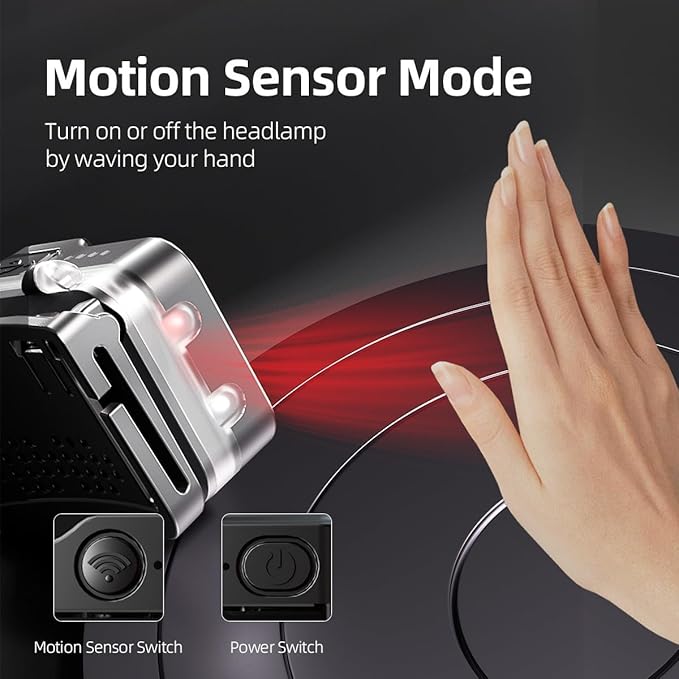 WARSUN Rechargeable Lightweight Headlamp 2 Packs – 750 Lumens Running & Helmet Light, LED Head Torch with Motion Sensor, 5 Modes, for Night Running, Fishing, Camping, Cycling, Work