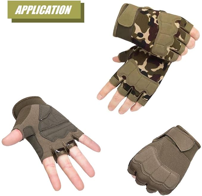 HYCOPROT Fingerless Tactical Gloves, Knuckle Protective Breathable Lightweight Outdoor Military Gloves for Shooting, Hunting, Motorcycling, Climbing