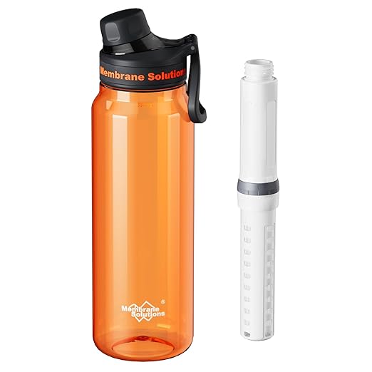 Membrane Solutions C3 Filtered Water Bottle, 36oz BPA-Free Bottle with Replaceable ACF+UF Filter Cartridge, Portable Water Filter, Travel, Hiking & Camping for Drinking Water Anywhere(Orange)