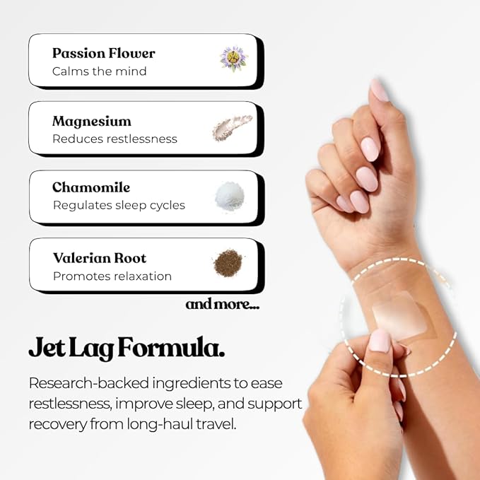 The Patch Collection® - Jet Lag Patch for Day & Night Time Zone Changes | Valerian Root, Passion Flower, Magnesium, Vitamin B1, B2, B3, Turmeric | 100% Natural & Vegan (Pack of 4)
