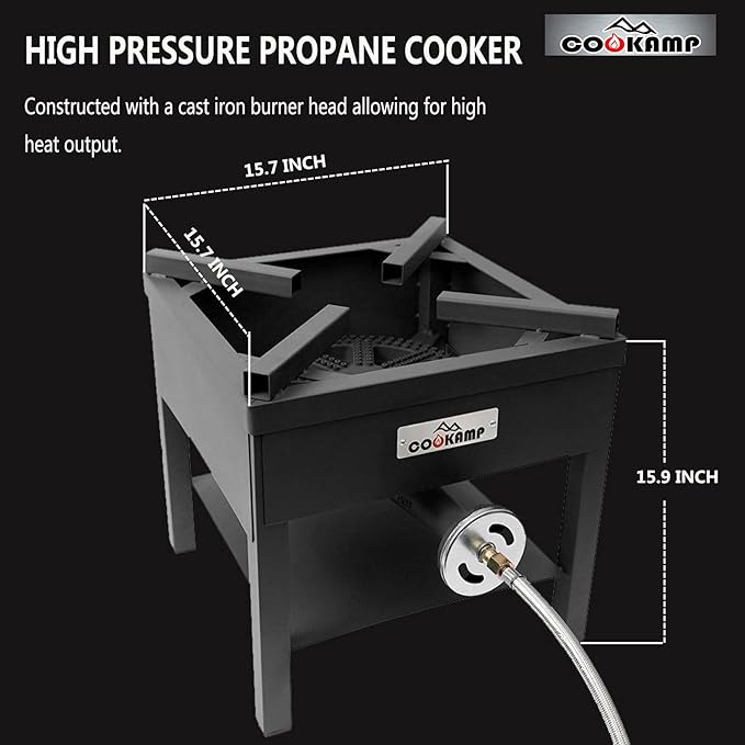 High Pressure Banjo 1-Burner Outdoor Propane Gas Cooker 260000 BTU with 0-30 PSI Adjustable Regulator and Steel Braided Hose For Outdoor Cooking Turkey Fry (BALCK) SA1750