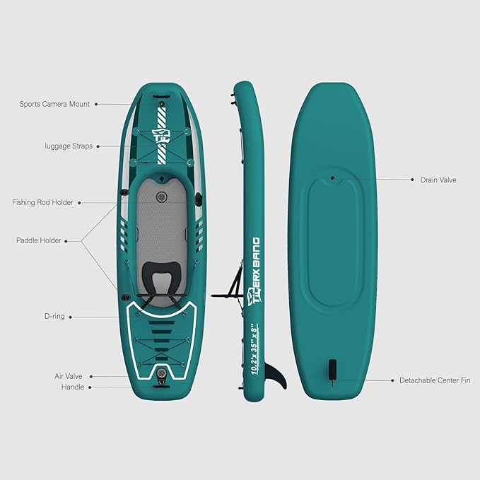 10.2'x35''x8'' Inflatable Kayak with Detachable Seat, SUP-Kayak Set Includes Hand Pump/Aluminum Oar/Backpack, Inflatable Boat for Adults/Kids | for Fishing, Touring-Green