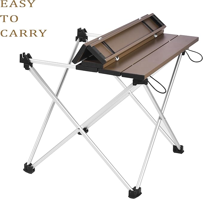 Grope Small Folding Camping Table with Aluminum Table Top, Beach Table for Sand with Carrying Bag,Prefect for Outdoor, Picnic, BBQ, Cooking, Festival (Coffee-L)