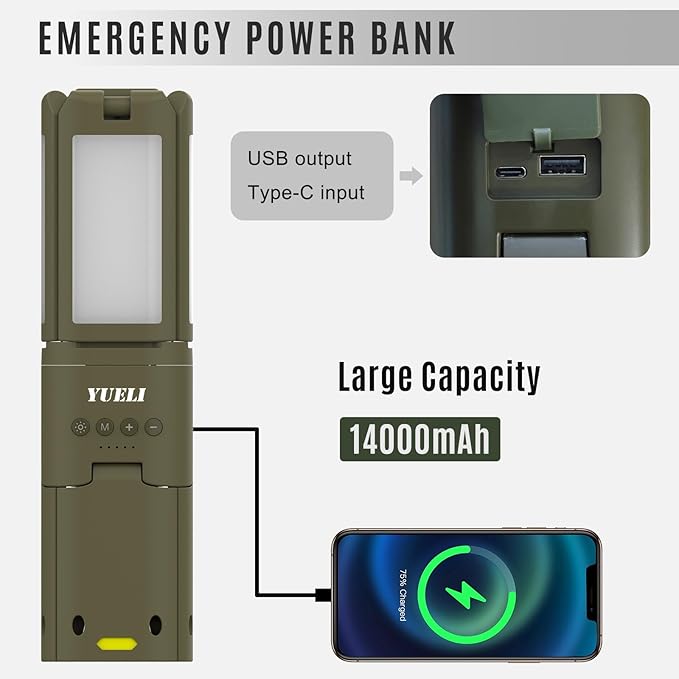 Telescopic Camping Lights Rechargeable 14000 mAh Led Multifunction Magnetic Lanterns Job Site Lighting Cordless Dimmable Camping Tent Lamp Portable Power Supply 6000LM IPX5 Waterproof