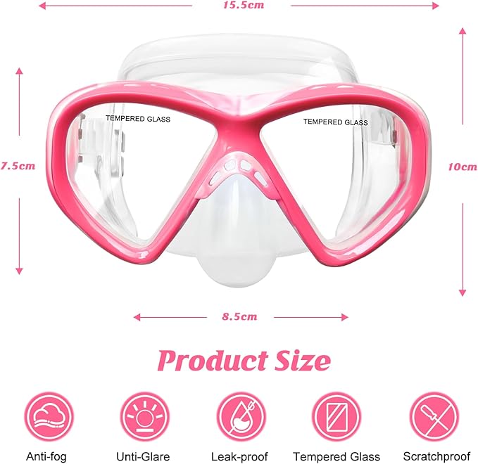 Kids Swim Goggles Snorkel Diving Mask for Boys Girls Ages 5-15, Two-Color Anti-Fog Swimming Goggles with Nose Cover