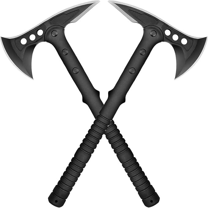 Camping Axe, Survival Throwing Hatchet with Sheath, Tactical Tomahawk with Spike, Nylon Fiber Handle for Outdoor Survival Hiking Camping (2Pack