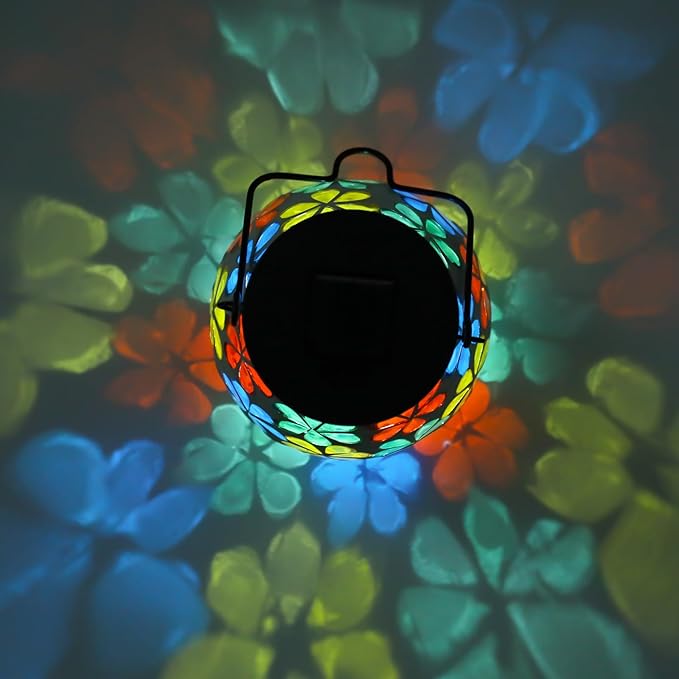 Afirst Mosaic Solar Lanterns Outdoor - Glass Hanging Solar Lights Hollow Out Waterproof Table Lamp Outdoor Decorative for Garden, Patio, Holiday Party Outdoor Decoration