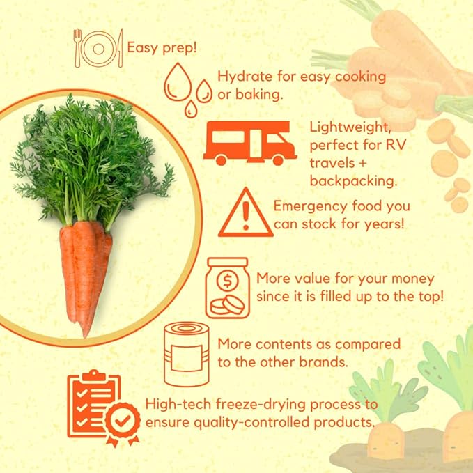 Ready Harvest Canned Carrots Dehydrated Emergency Dried | Prepper Food Long Term Supply Survival 25 Year Shelf Life #10 Can 3lbs 6 Cans