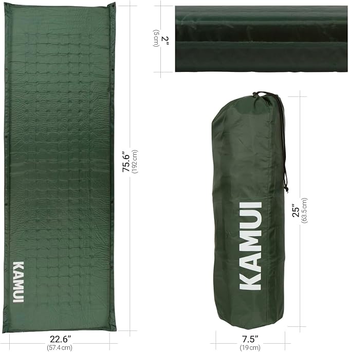 KAMUI Self Inflating Sleeping Pad - 2 Inch Thick Camping Pad Connectable with Multiple Camping Mats Designed for Tent, Couple, and Family Camping