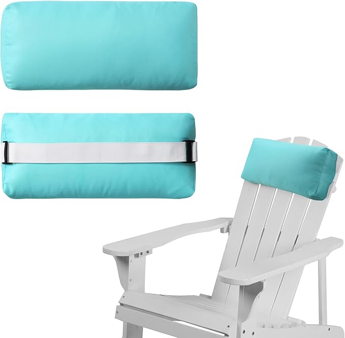 Chaise Lounge Head Pillow, 2 Pack Outdoor Lounge Chair Pillows with Adjustable Strap Longue Head Pillow Headrest Pillows for Patio Backyard Beach Pool Garden Recliner(Light Blue)