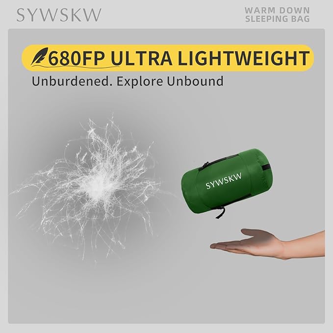 Down Sleeping Bag with Pillow, Ultralight Rectangular Sleeping Bag for Adults, Youth Backpacking,Hiking and Camping Outdoor with YKK Two-Way Zipper 680 FP Down