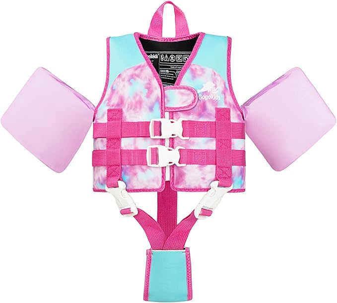 Gogokids Swim Vest for Kids Learn to Swim, Toddler Floaties Fit 20-50 lbs Girls & Boys, Buoyancy Jacket Swimming Aid with Duel Adjustable Safety Strap and Padded Crotch Straps