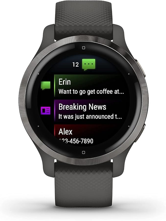 Garmin Venu 2S, Smaller-Sized GPS Smartwatch with Advanced Health Monitoring and Fitness Features, Slate Bezel with Graphite Case and Silicone Band, (010-02429-00) (Renewed)