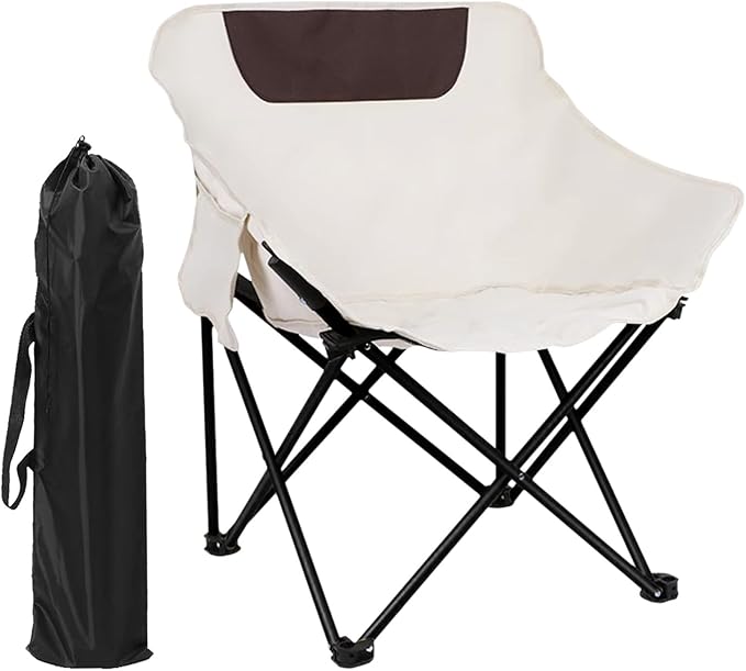 COSY105CMoon Chair Camping Chair Portable Folding Lounge Chair Lightweight Outdoor Recliner 265lbs Capacity Oxford Fabric & Aluminum Frame Includes Carry Bag for Beach Fishing Travel (White)
