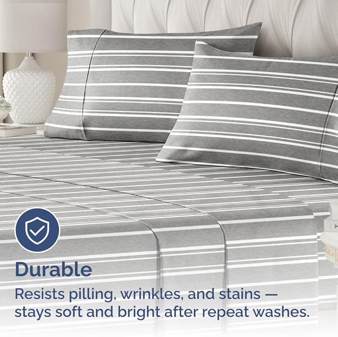 CGK Unlimited Queen Size Microfiber Pillowcase Set of 4 - Soft, Premium Quality, Machine Washable, 20x40, 20x36 & 20x48 Pillows for Sleeping - Grey Stripes 3