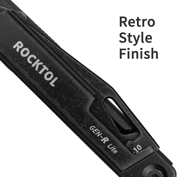 Multitool Gen-R Lite, Retro Black EDC Pocket Knife VG10 Blade, Compact 15-in-1 Multi-tool with Screwdriver, Large Scissors, Glass Breaker, Leather Sheath, Lightweight for Hiking, Camping