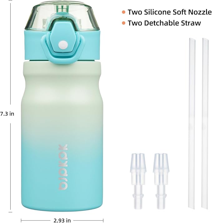 BJPKPK Water Bottle With Straw 14oz Insulated Water Bottles Reusable Stainless Steel Metal Thermo With Leak Proof Lockable Lid And Carry Handle,Mint