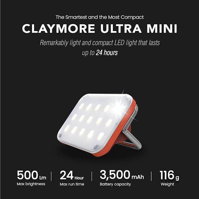 CLAYMORE Ultra Mini (Black) - Outdoor Rechargeable LED Light for Camping, Tent, Backpacking, Emergency and Industrial Use. Waterproof, Portable Lantern with USB-C, Up to 24 Hours Battery Life.