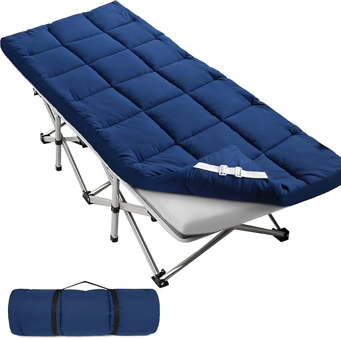 SPRINGSPIRIT Cot Mattress Topper (Improved Thickness), Foam Quilted Pads for Camping, Soft Comfortable Sleeping Cot Mattress Pad Only, Camping Pad 75"x30" for Camp Cot/Rv Bunk/Narrow Twin Beds, Navy