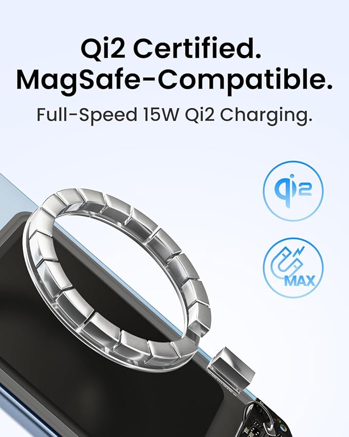 sharge AeroMag Magsafe Power Bank Ultra Slim, 5000mAh Magnetic Portable Charger, 15W Qi2 Battery Pack Designed for iPhone 17 Pro/16/15/14