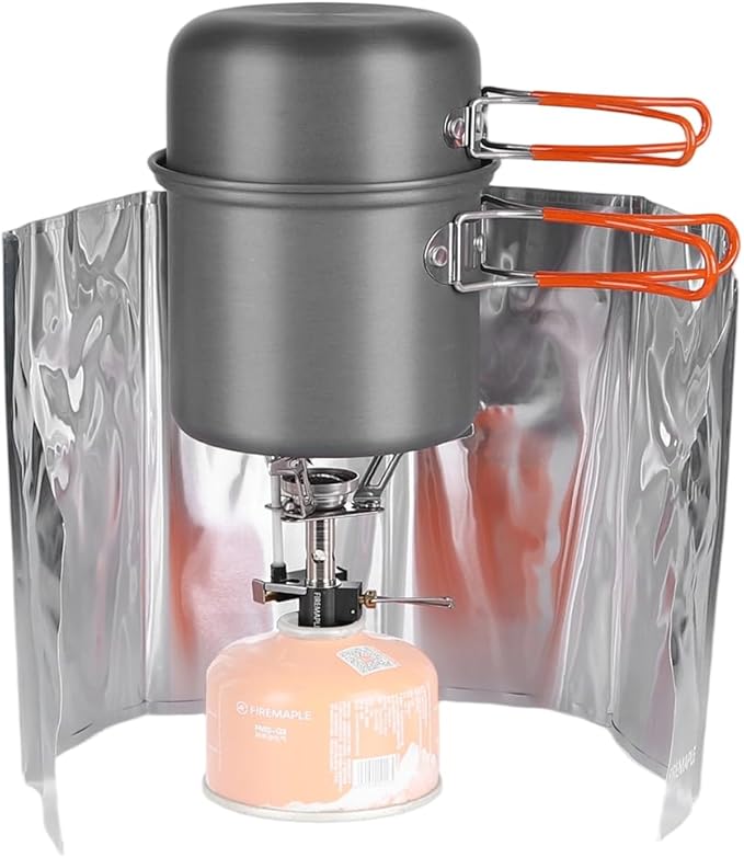 Fire-Maple FMC-207 Compact Cooking Set - 600ml Aluminum Pot with Lid, 2100W Mini Gas Stove & Windshield, Ultra-Light (348g) for Backpacking and Camping
