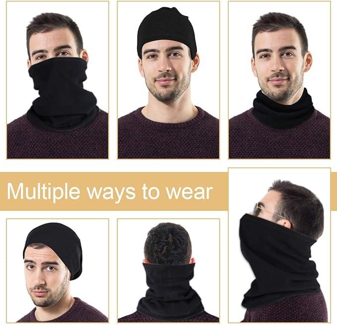 KGC 2 Pack Winter Neck Warmer Gaiter Fleece Windproof Face Mask Cover Cold Weather Scarf for Men & Women