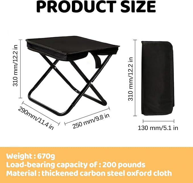 Portable Collapsible Stool & Folding Chair, Lightweight Portable Chair for Adults, Holds Up to 250LBS, Small Camping Stool for Hiking & Fishing