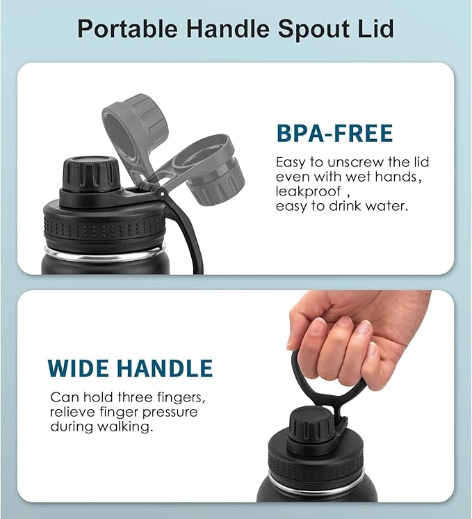 koodee Insulated Water Bottle, 22oz Stainless Steel Double Wall Vacuum Wide Mouth Sport Bottle with Leakproof Spout Lid (Pink Red)